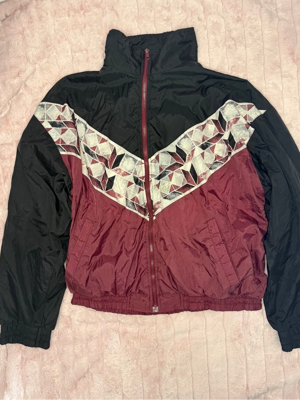 Blair’s Adventure Club - Vintage 80s Black & Red Geometric Windbreaker - Size M